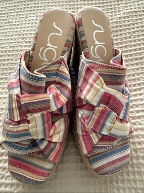 Sugar Striped Knot Espadrille Slide Sandals - Pink Blue Cream